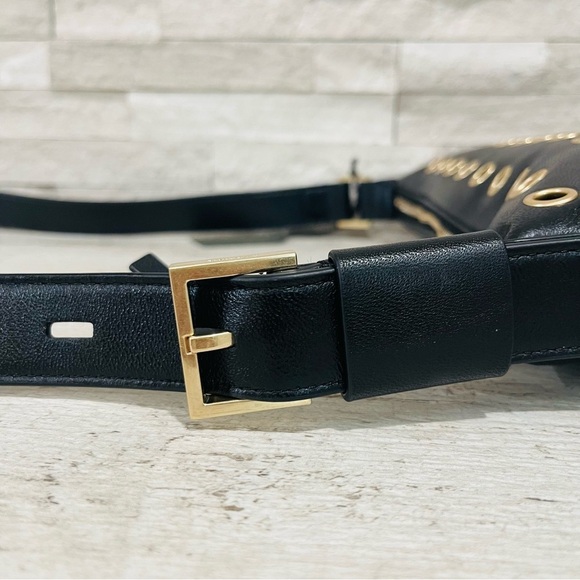 ALLSAINTS Half Moon Eyelet Shoulder Crossbody Bag Black 100% Lamb Leather NEW - Picture 4 of 16